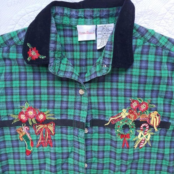 Vintage Tops Vintage 9s Ugly Christmas Button Down Flannel Shirt